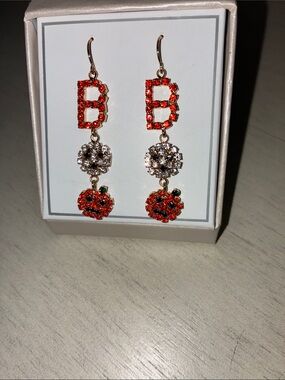 Orange Crystal Drop Earrings with Pumpkin Charm.
